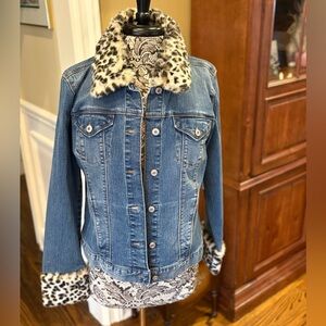 International Concepts - INC Faux-Fur-Trim Denim Jacket - Size Large - NWT